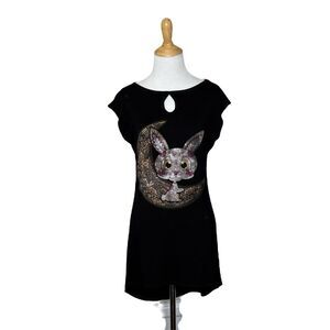 Ay Güey! Black Festival Bunny Love Skull Flower Conejo Lunar Moon Tee Sz Large